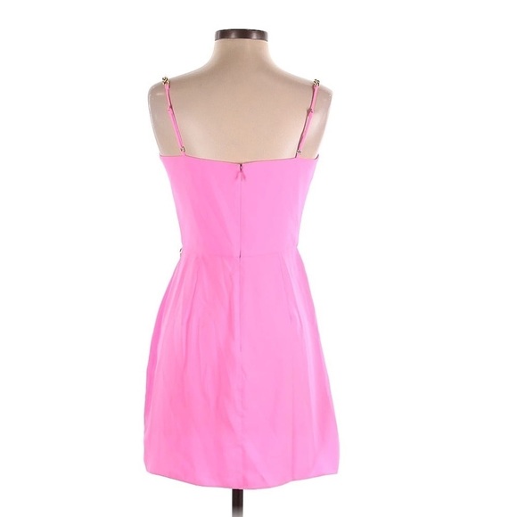 AMANDA UPRICHARD Stilla Mini Dress Shocking Pink Gold Chain Straps Drape Accent - Picture 2 of 5